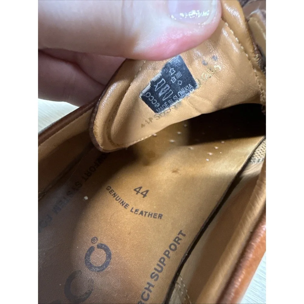 Ecco Mens Size 44 Extra Width Brown Leather Shock Point Oxford‎ Dress Shoes Lace